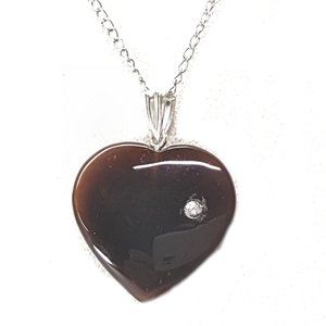 Garnet Heart Pendant with Cubic,Reversible w/Chain